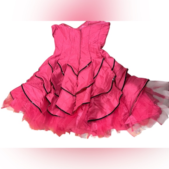 Vintage Betsey Johnson Pink Dahlia Party Dress Taffeta Sequin Strapless - Picture 3 of 8